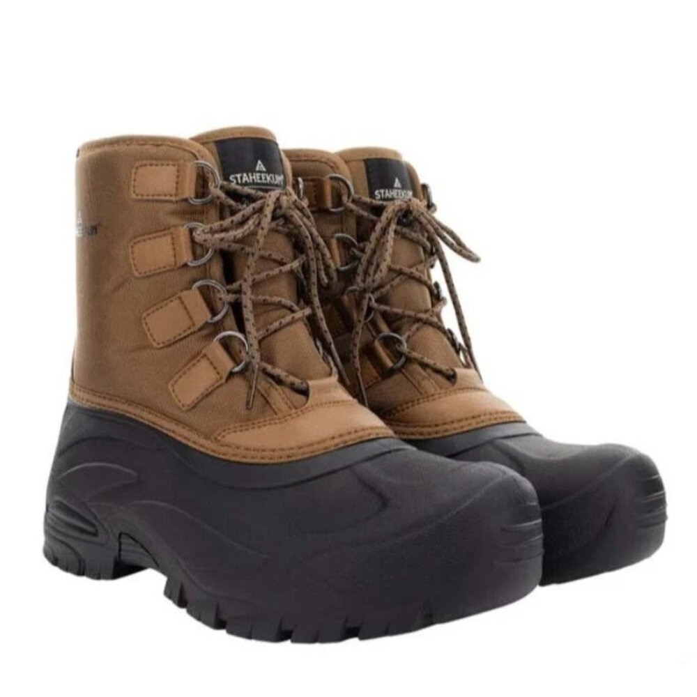 Staheekum Men's 11 Winter Snow Boots Waterproof Insulated Outdoor Faux Fur Brown